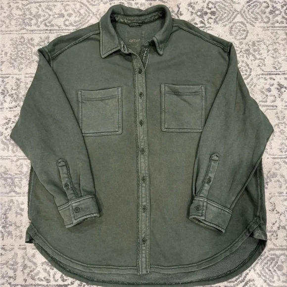 Aerie Lumberjane Fleece Oversized Olive Green Shirt - Picture 1 of 10